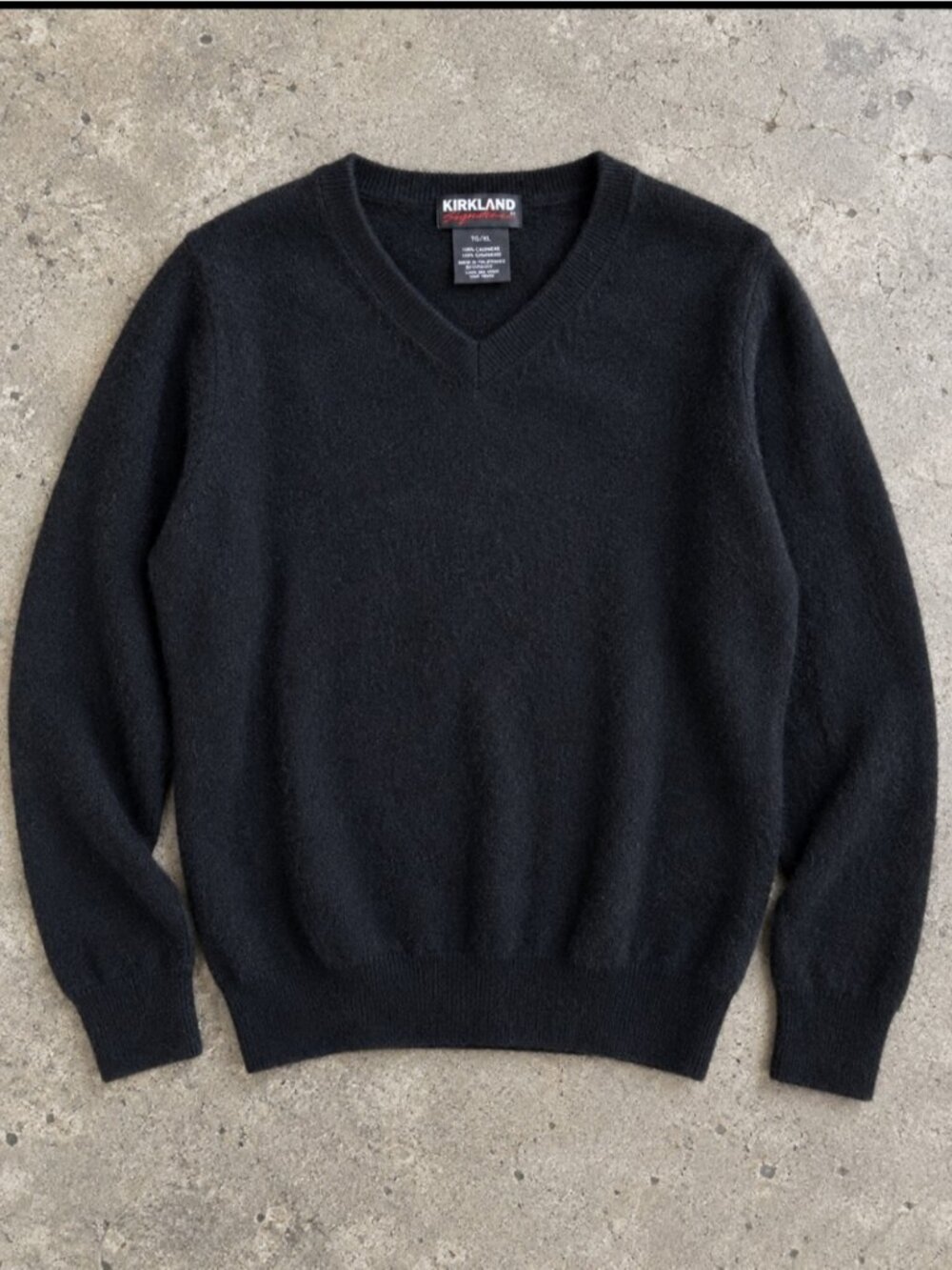 Kirkland Signature 100% Cashmere Black V-Neck Sweater Woman XL Quiet Luxury FLAW